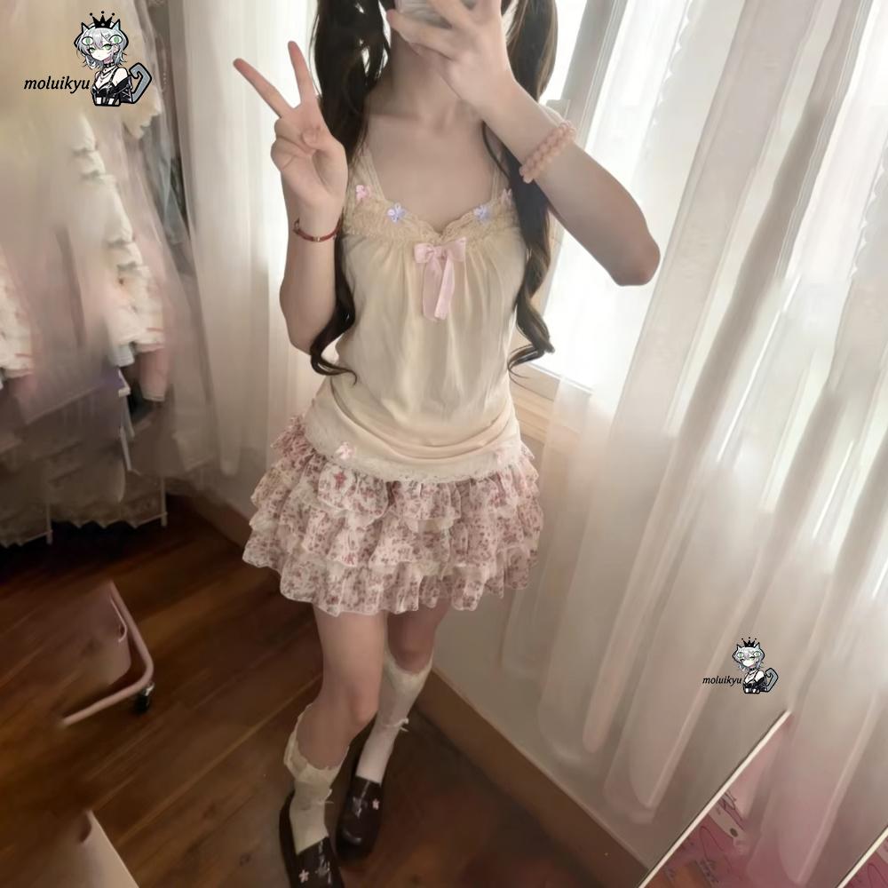 Women Y2K 2Pcs Outfit Set Lace - Cami Top Lace recension och pris