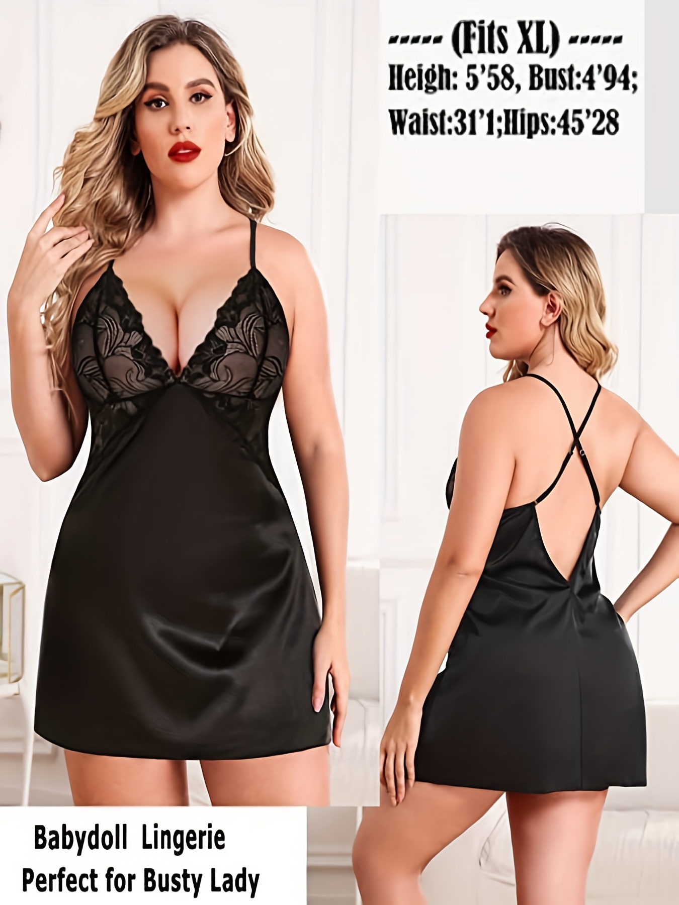 Women Luxury Glossy Satin Nigh - Babydoll Chemise Night recension och pris