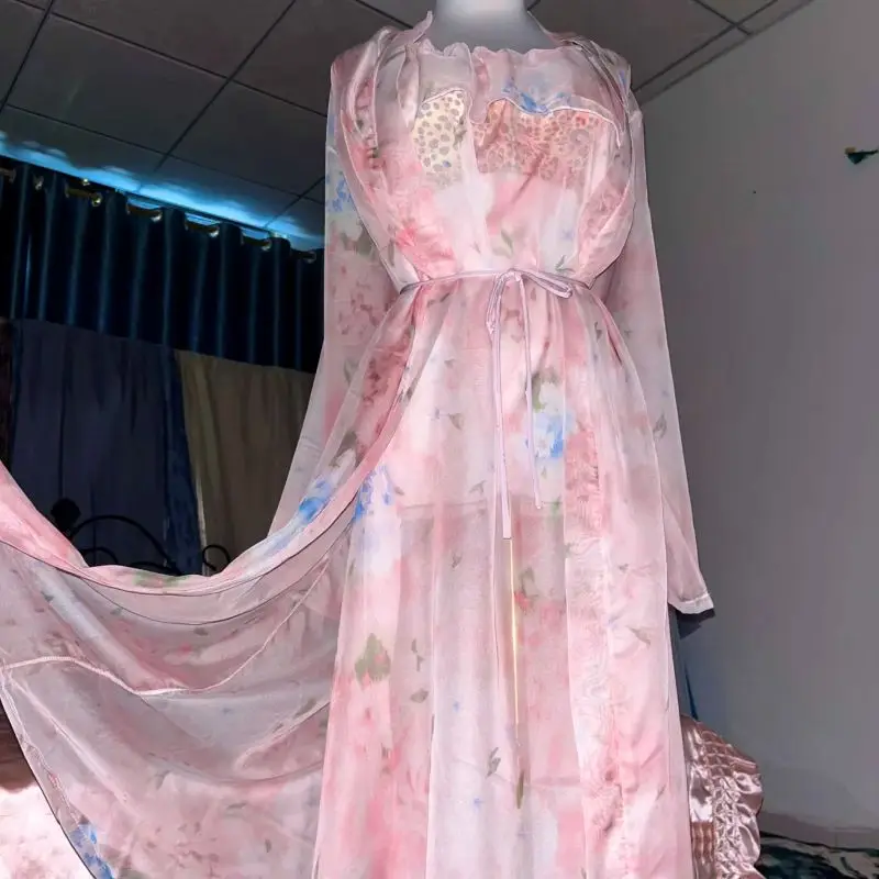 Pink Silk Printed See Through  - Robe Silk Women recension och pris