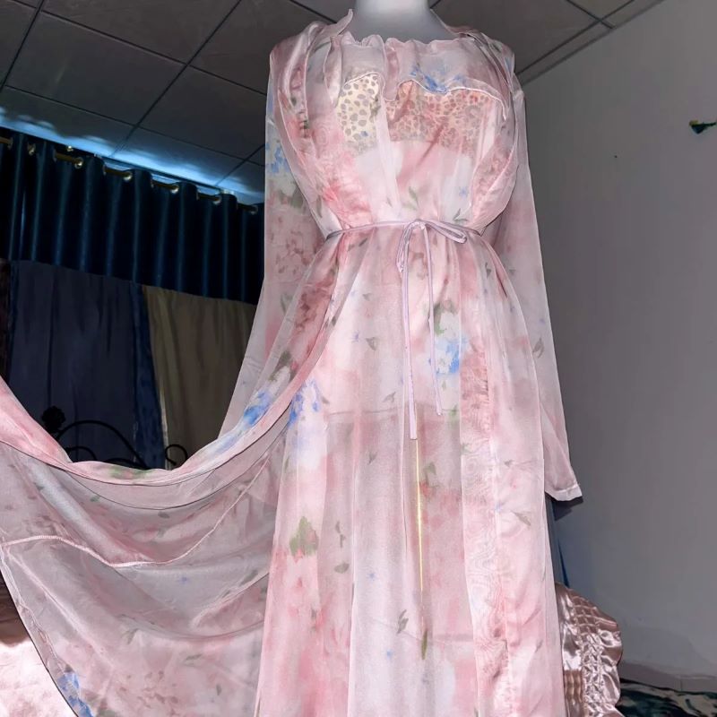 Pink Silk Printed See Through  - Robe Silk Women recension och pris