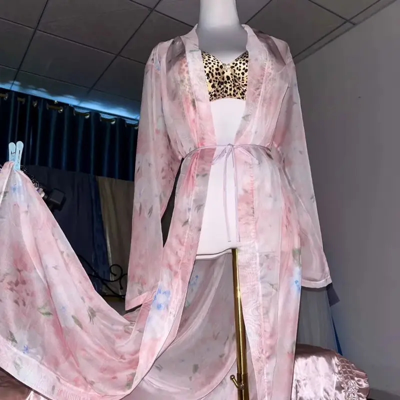 Pink Silk Printed See Through  - Robe Silk Women recension och pris