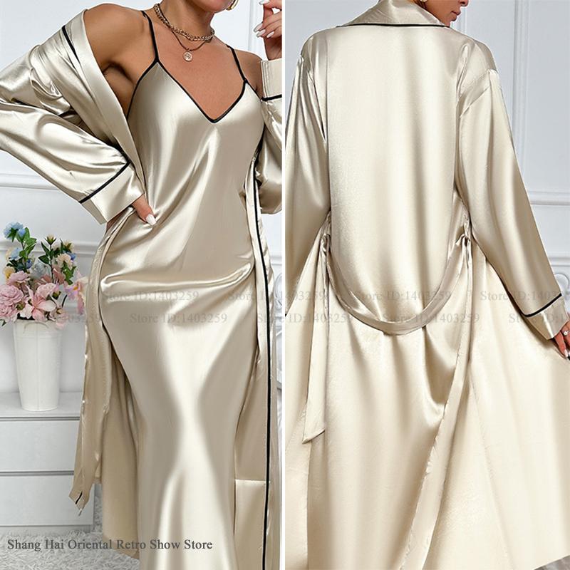 Sexy Long Twinset Robe Set Che - Robe Silk Women recension och pris
