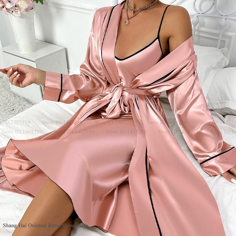 Sexy Long Twinset Robe Set Che - Robe Silk Women recension och pris
